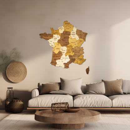 Carte de France en bois 3D