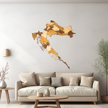 Mappa 3D della Croazia in Legno