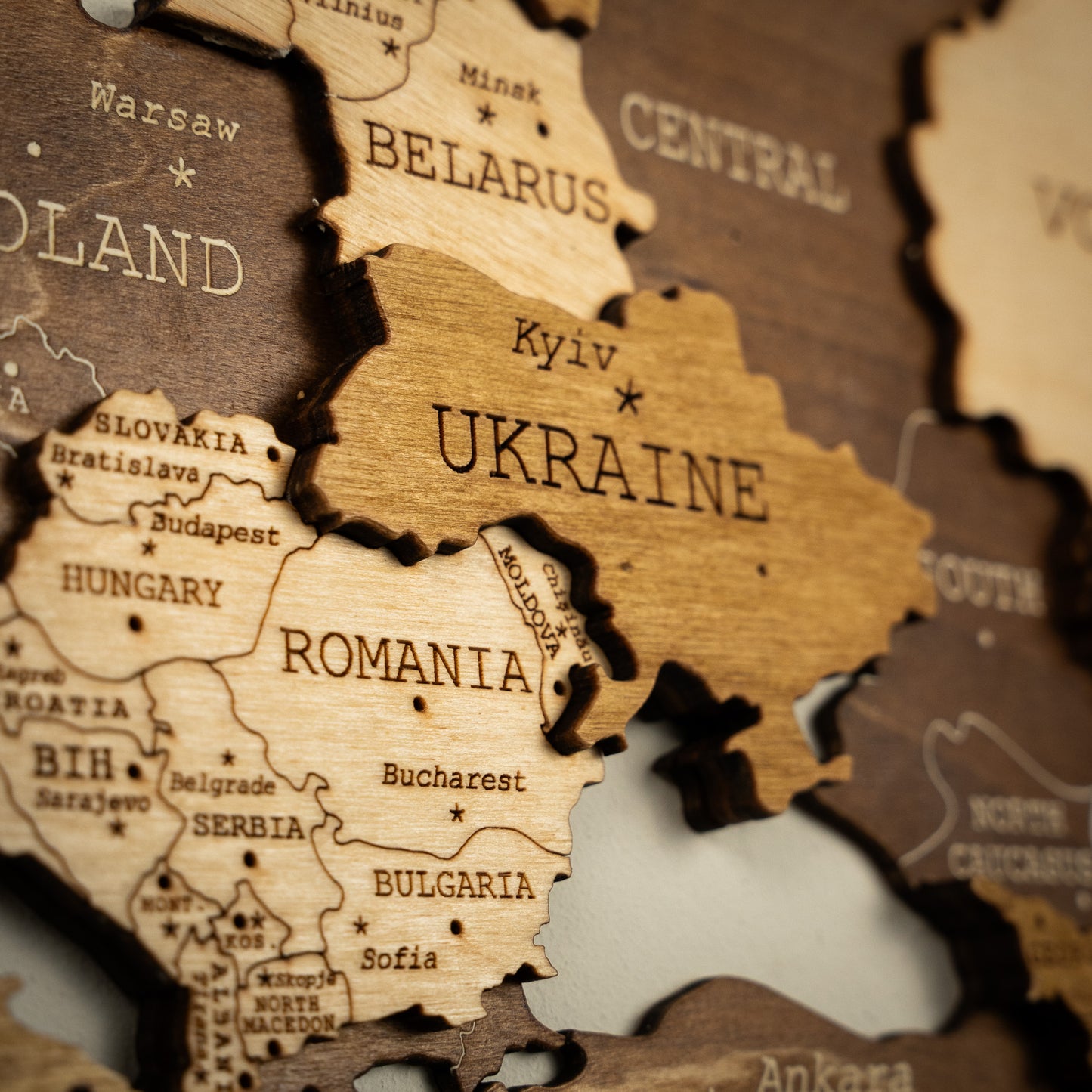 Carte du monde en bois 3D MIDNIGHT OAK