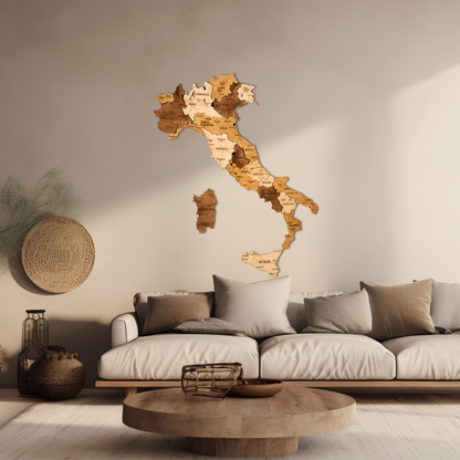 Italy 3D wooden map hanging on wall in modern living room