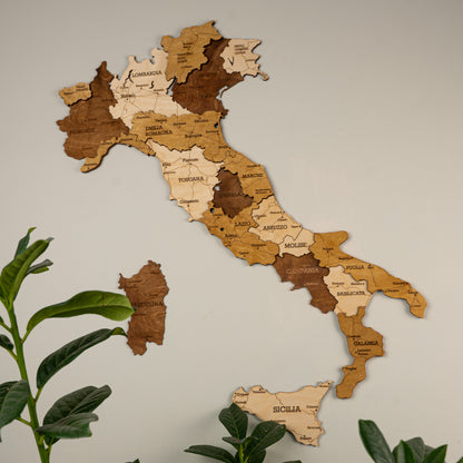 Italy 3D wooden map wall art styled in a modern living room