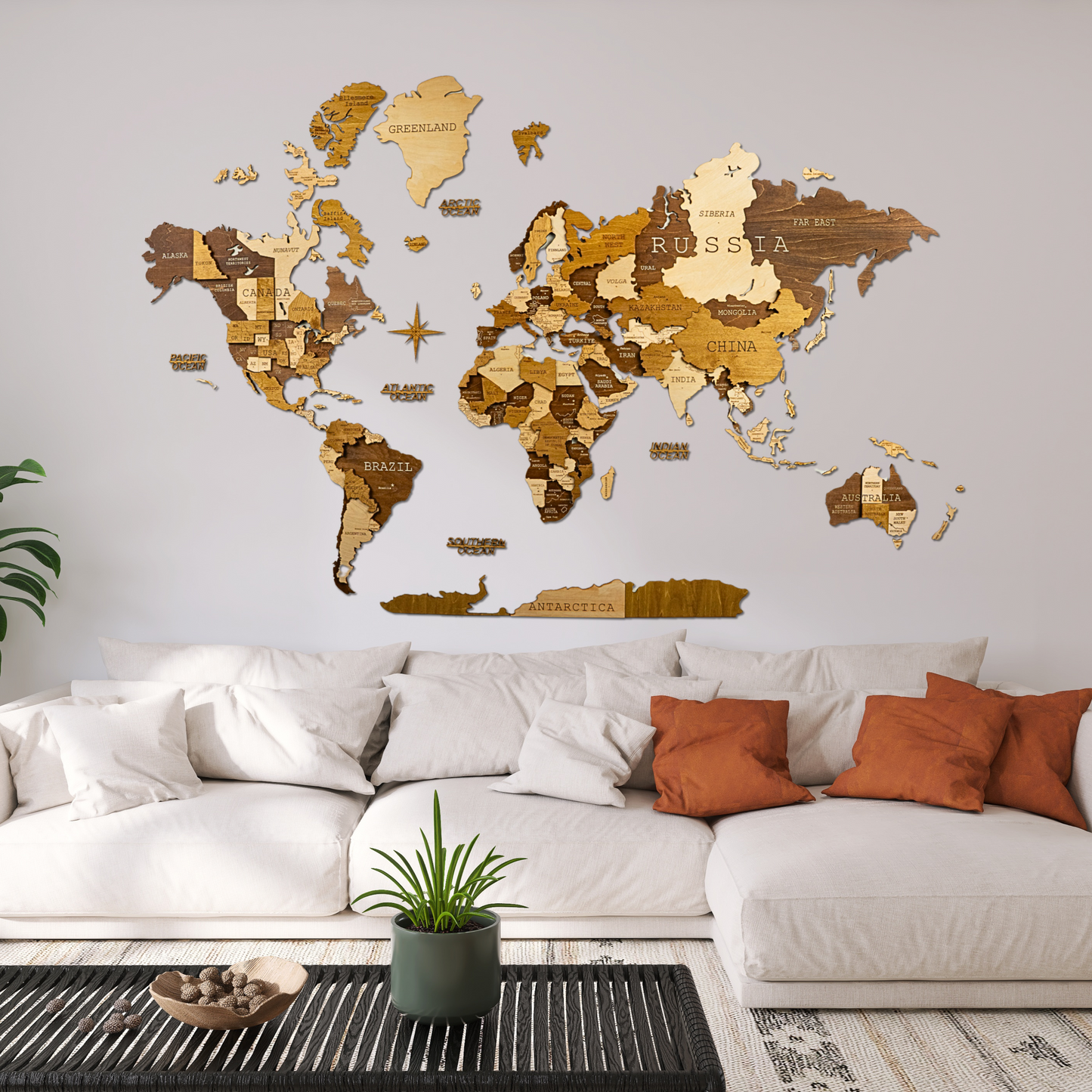 Carte du monde en bois 3D MIDNIGHT OAK
