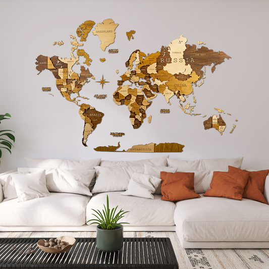 Midnight Oak 3D World Wooden Map