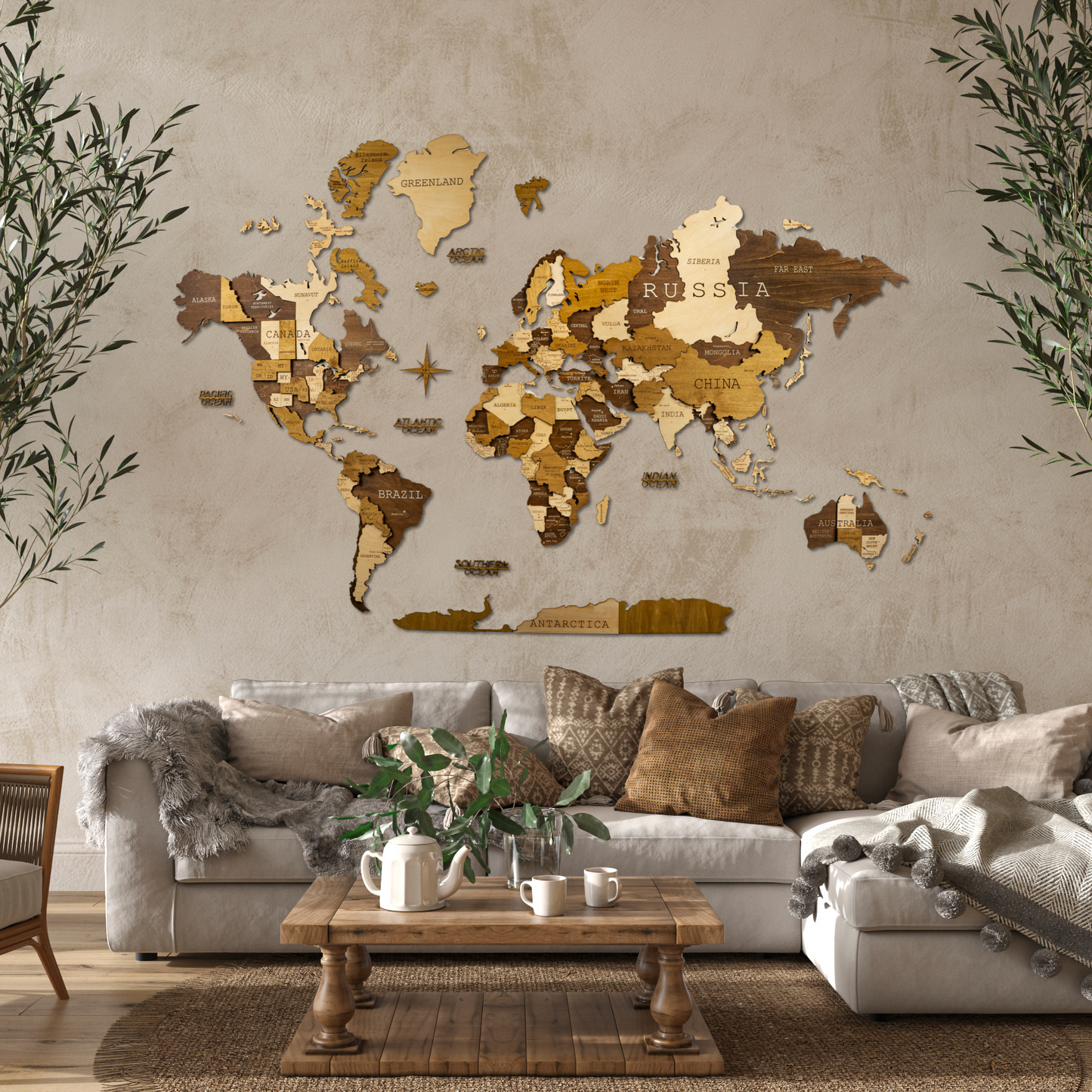 Carte du monde en bois 3D MIDNIGHT OAK