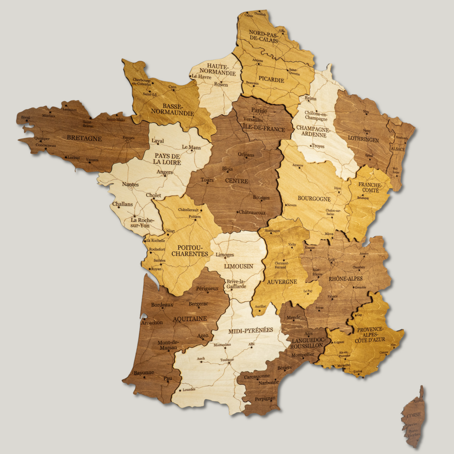 Carte de France en bois 3D