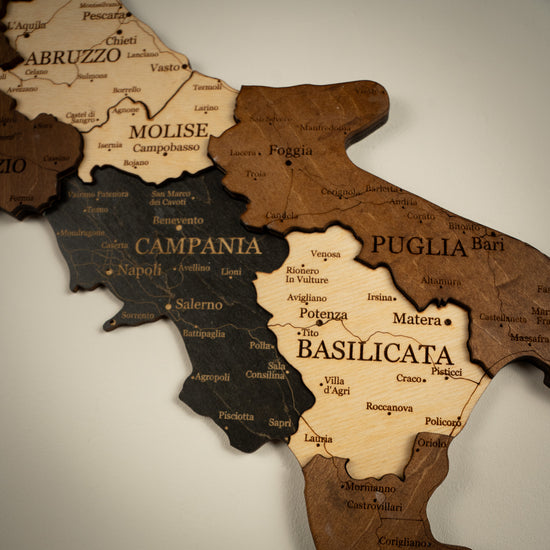 Black and brown 3D Wooden map of italy. Obsidian Italy