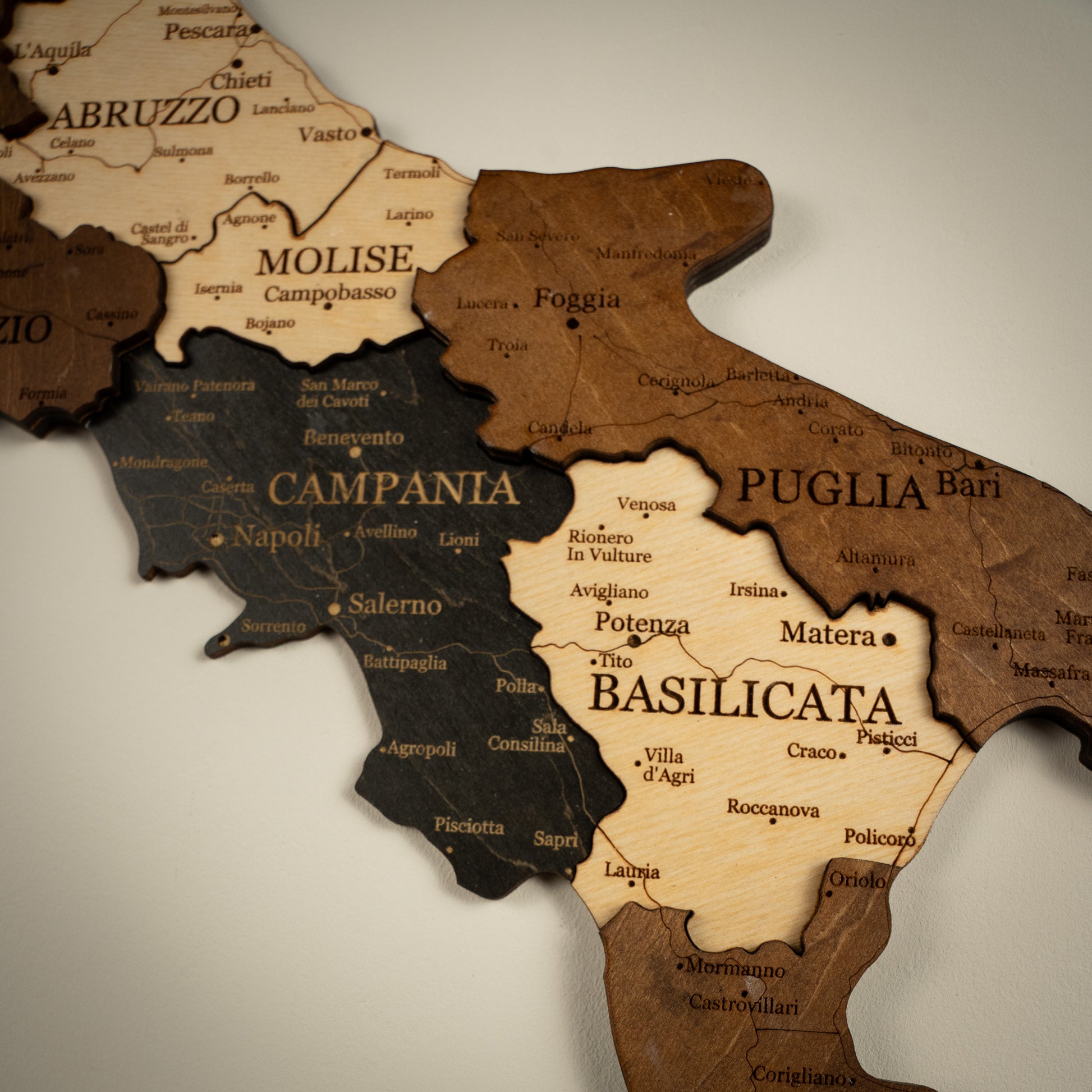 Black and brown 3D Wooden map of italy. Obsidian Italy